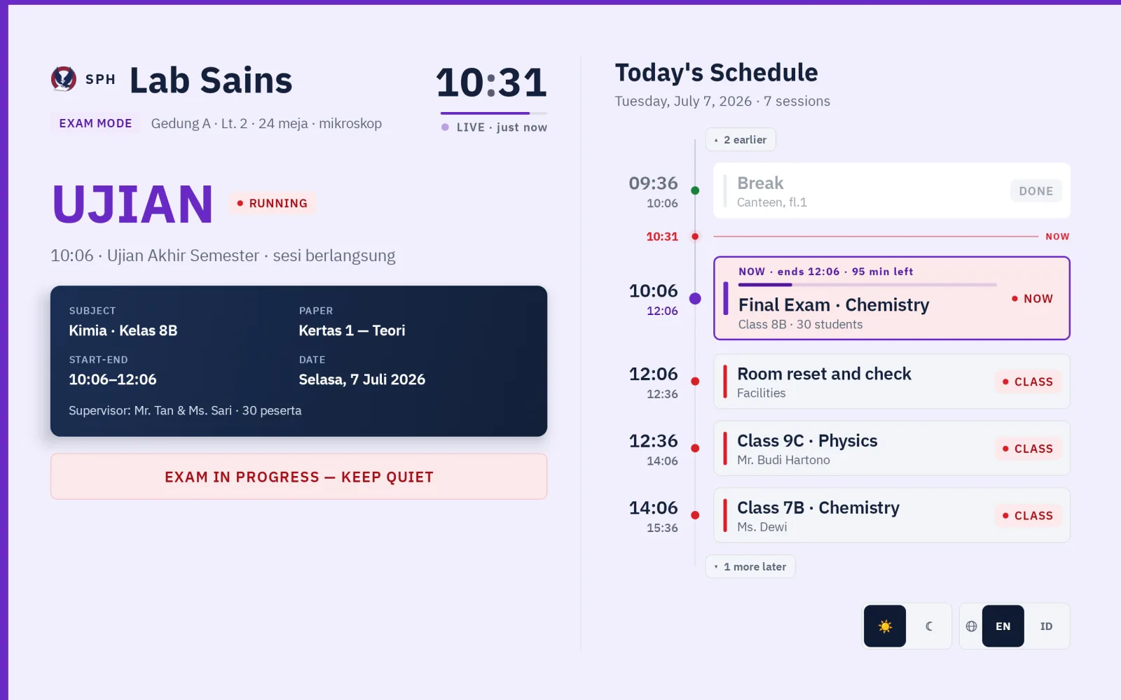 Panel menampilkan mode ujian