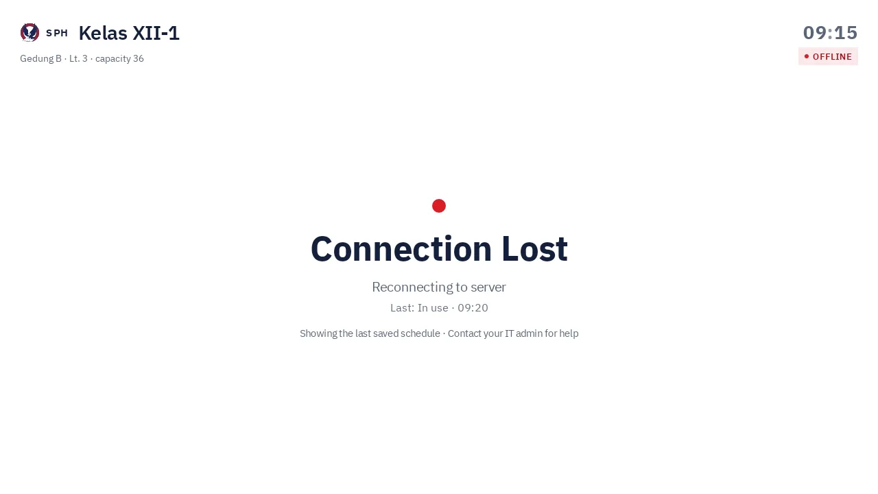 Panel menampilkan layar Connection Lost