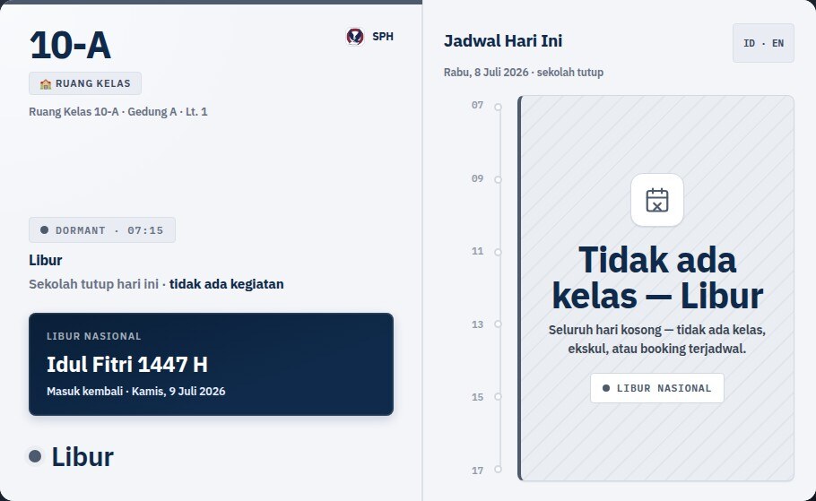 Panel menampilkan hari libur otomatis dari kalender libur
